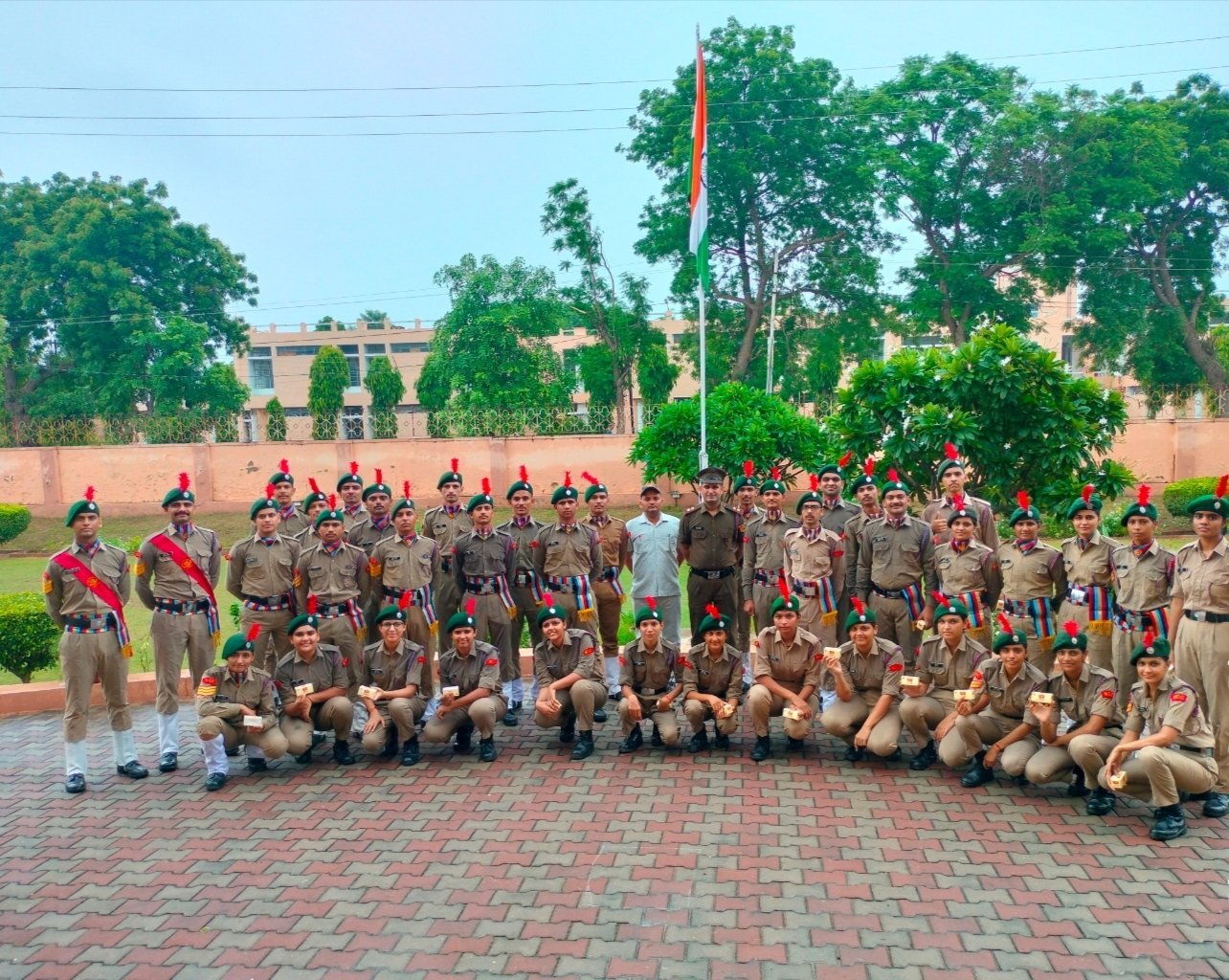 Group photo of diverse NCC cadets from different regions of India standing together